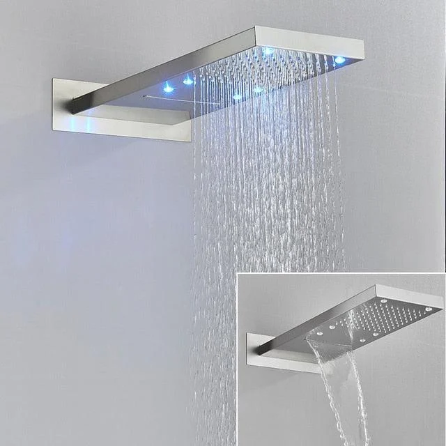 LED Rain Waterfall Three Colors Change Wall Mounted Showerhead -Bathlova