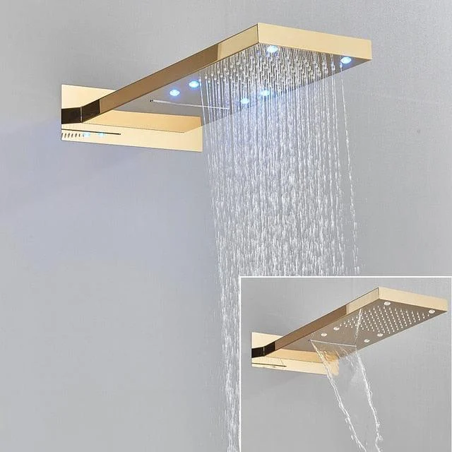 LED Rain Waterfall Three Colors Change Wall Mounted Showerhead -Bathlova