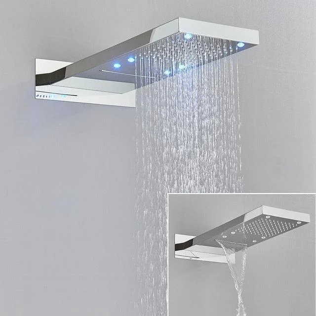 LED Rain Waterfall Three Colors Change Wall Mounted Showerhead -Bathlova