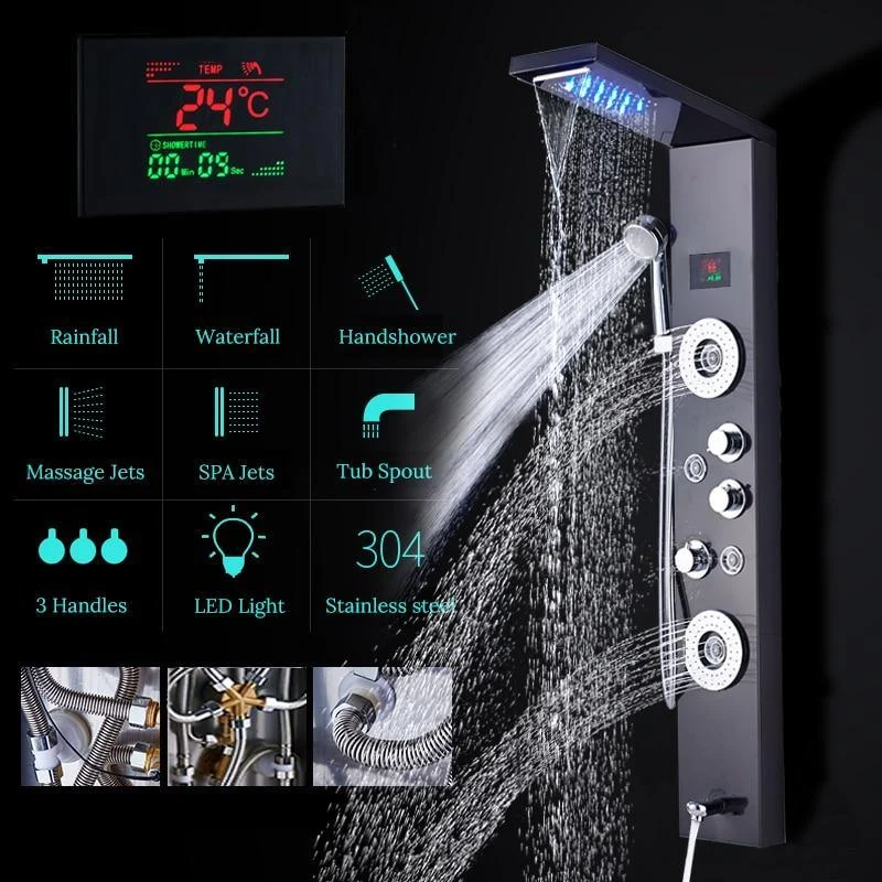 LED Shower Panel Column Bathtub Mixer Tap With Hand Shower Temperature Screen -Bathlova