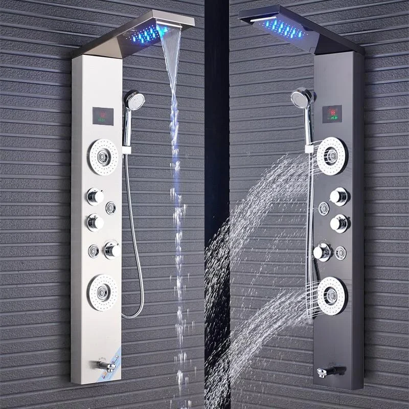 LED Shower Panel Column Bathtub Mixer Tap With Hand Shower Temperature Screen -Bathlova