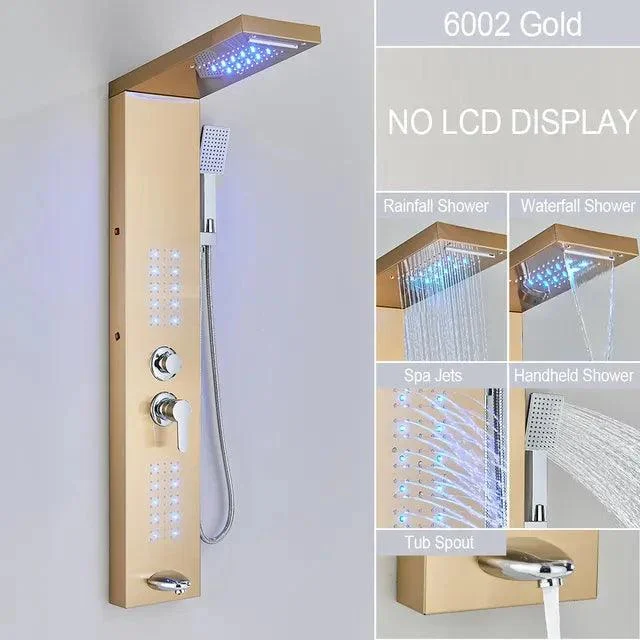 LED Shower Panel Massage Jet Bath Shower Column Double Handle Mixer Tap -Bathlova