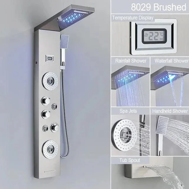 LED Shower Panel Massage Jet Bath Shower Column Double Handle Mixer Tap -Bathlova