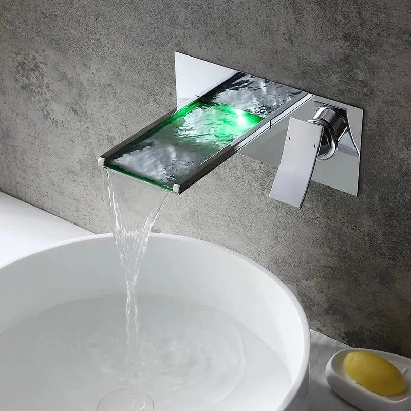 LED Wall-Mounted Waterfall Bathroom Sink Tap -Bathlova