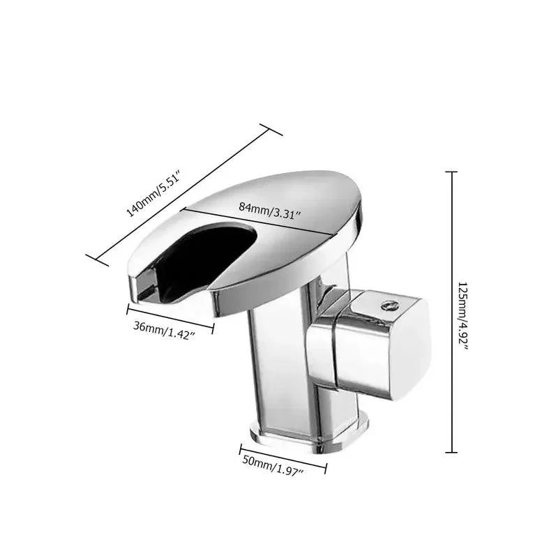 LED Waterfall Bathroom Sink Tap with Single Handle Round Spout -Bathlova