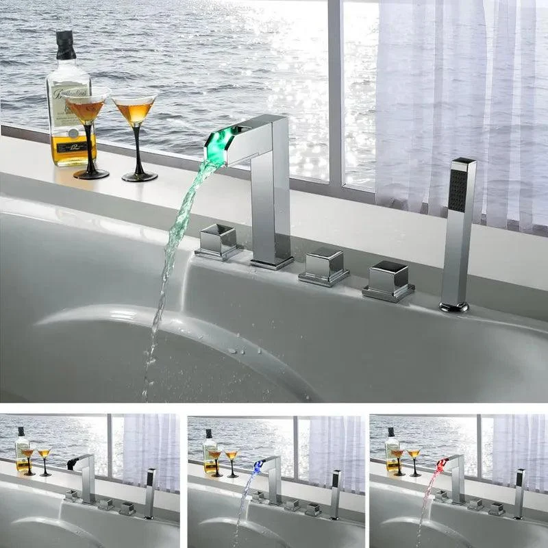 LED Waterfall Roman Tub Filler Bathroom Sink Tap with Handshower -Bathlova