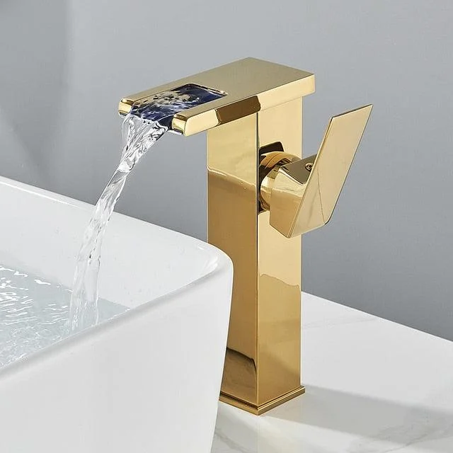 LED Waterfall Tap Color Changes With Temperature Basin Mixer Tap -Bathlova