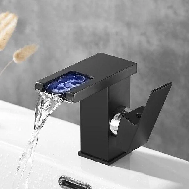 LED Waterfall Tap Color Changes With Temperature Basin Mixer Tap -Bathlova