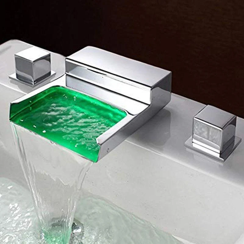 LED Widespread Lavatory Tap Double Handle Bathroom Tap Waterfall Spout Tap -Bathlova