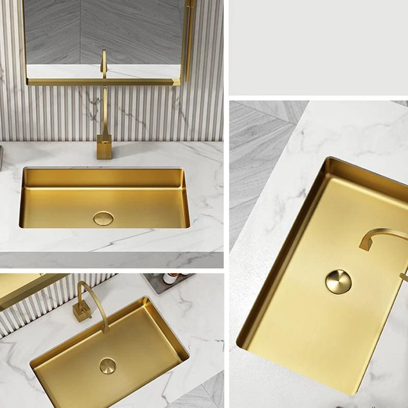 Modern Bathroom Sink Rectangular Metal Drop-in Bathroom Sink with Pop-Up Drain -Bathlova