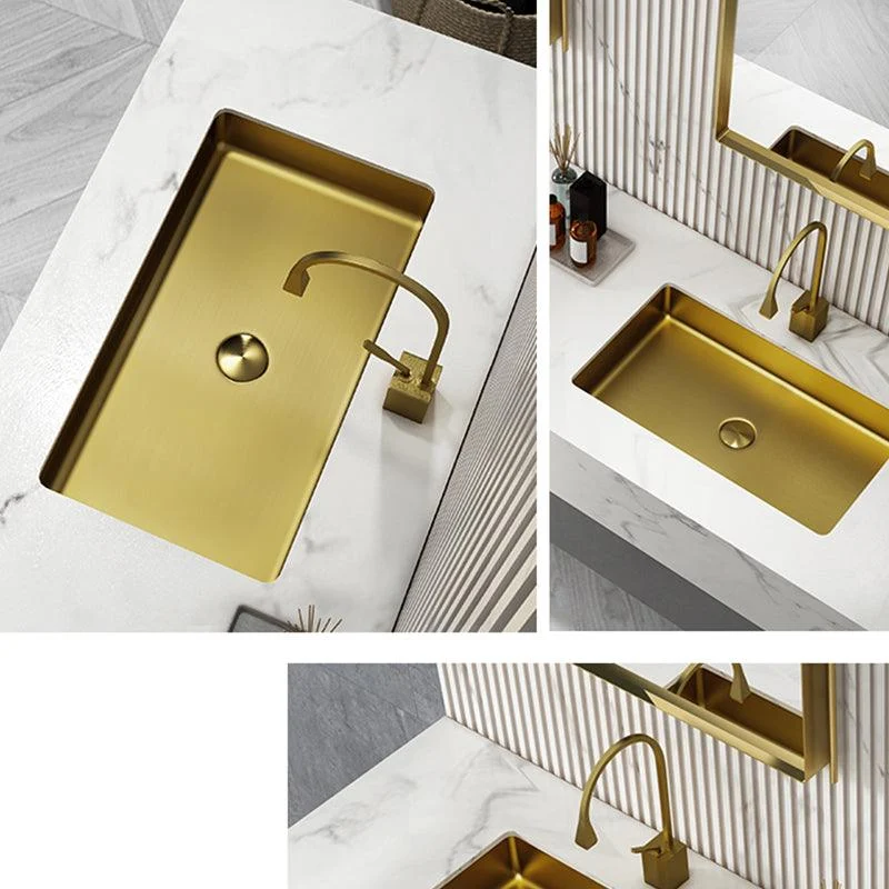 Modern Bathroom Sink Rectangular Metal Drop-in Bathroom Sink with Pop-Up Drain -Bathlova