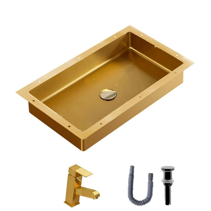 Modern Bathroom Sink Rectangular Metal Drop-in Bathroom Sink with Pop-Up Drain -Bathlova