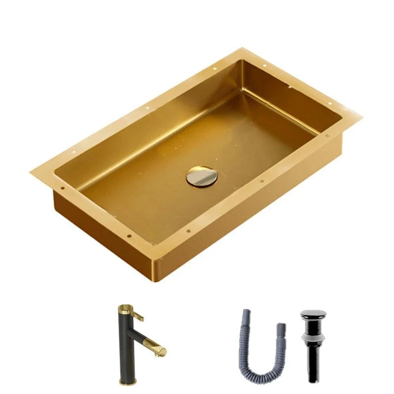 Modern Bathroom Sink Rectangular Metal Drop-in Bathroom Sink with Pop-Up Drain -Bathlova