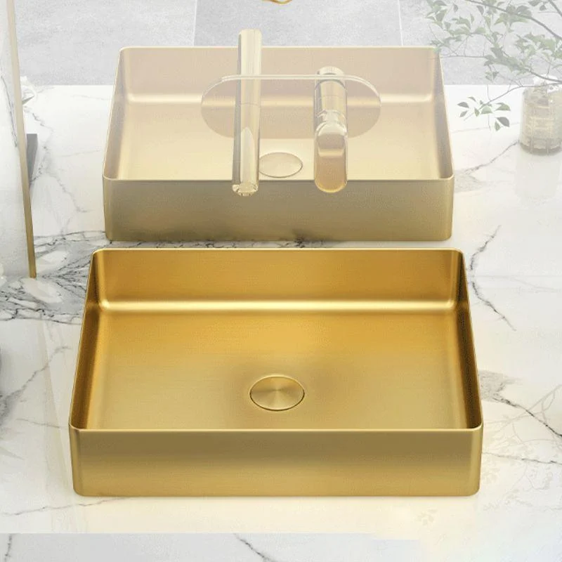 Modern Bathroom Sink Rectangular Metal Vessel Bathroom Sink with Pop-Up Drain -Bathlova