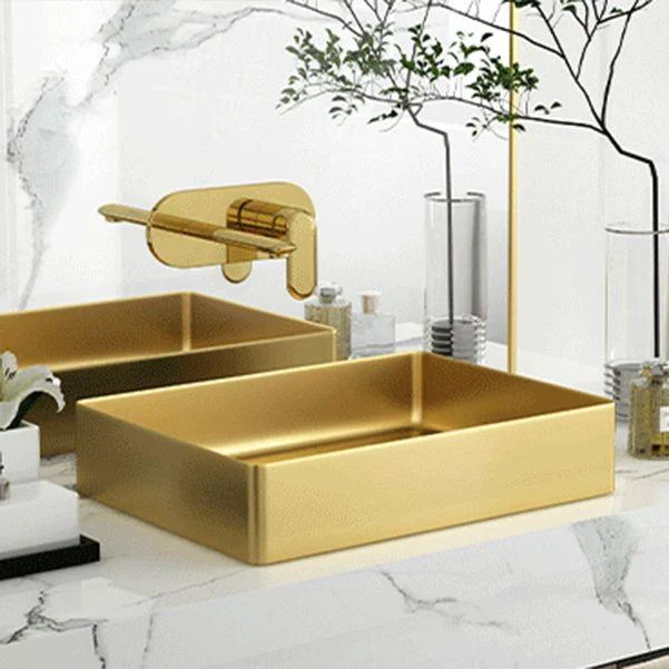 Modern Bathroom Sink Rectangular Metal Vessel Bathroom Sink with Pop-Up Drain -Bathlova