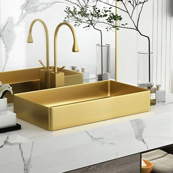 Modern Bathroom Sink Rectangular Metal Vessel Bathroom Sink with Pop-Up Drain -Bathlova