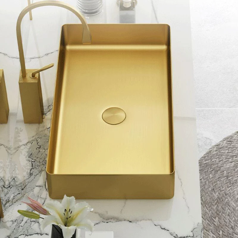 Modern Bathroom Sink Rectangular Metal Vessel Bathroom Sink with Pop-Up Drain -Bathlova