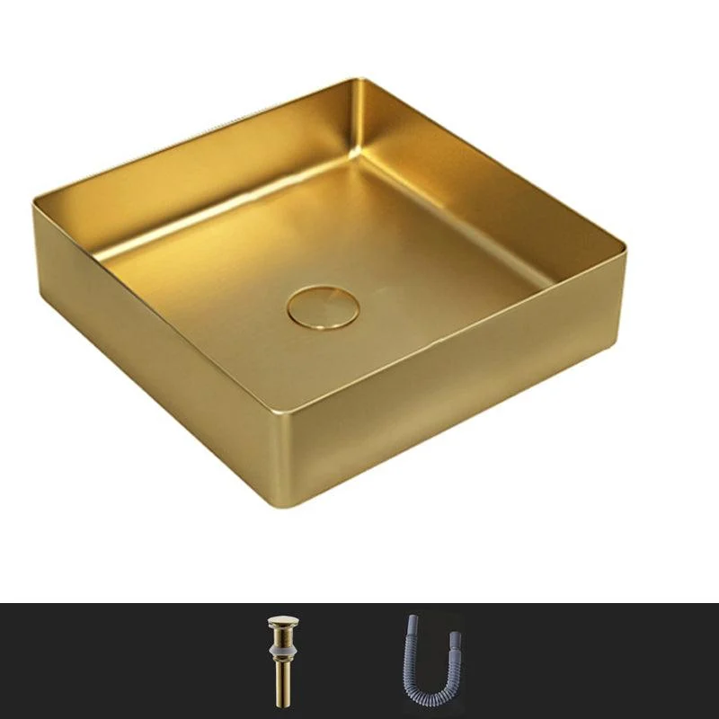 Modern Bathroom Sink Rectangular Metal Vessel Bathroom Sink with Pop-Up Drain -Bathlova