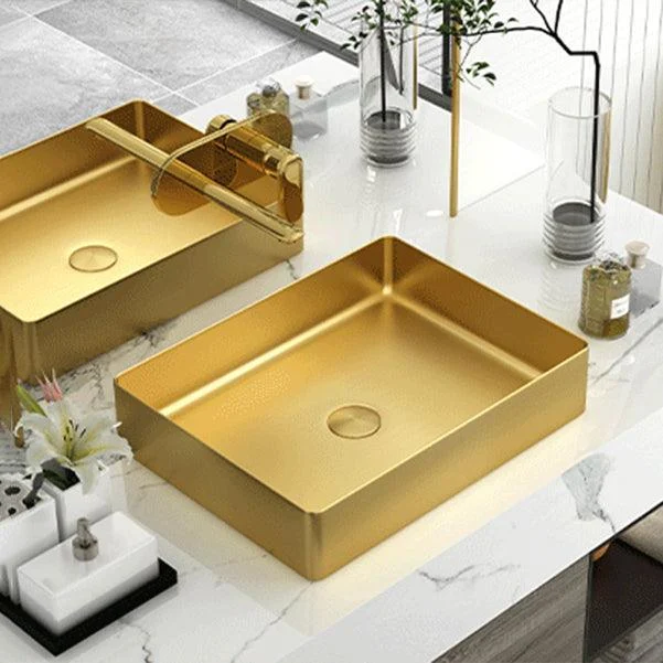 Modern Bathroom Sink Rectangular Metal Vessel Bathroom Sink with Pop-Up Drain -Bathlova