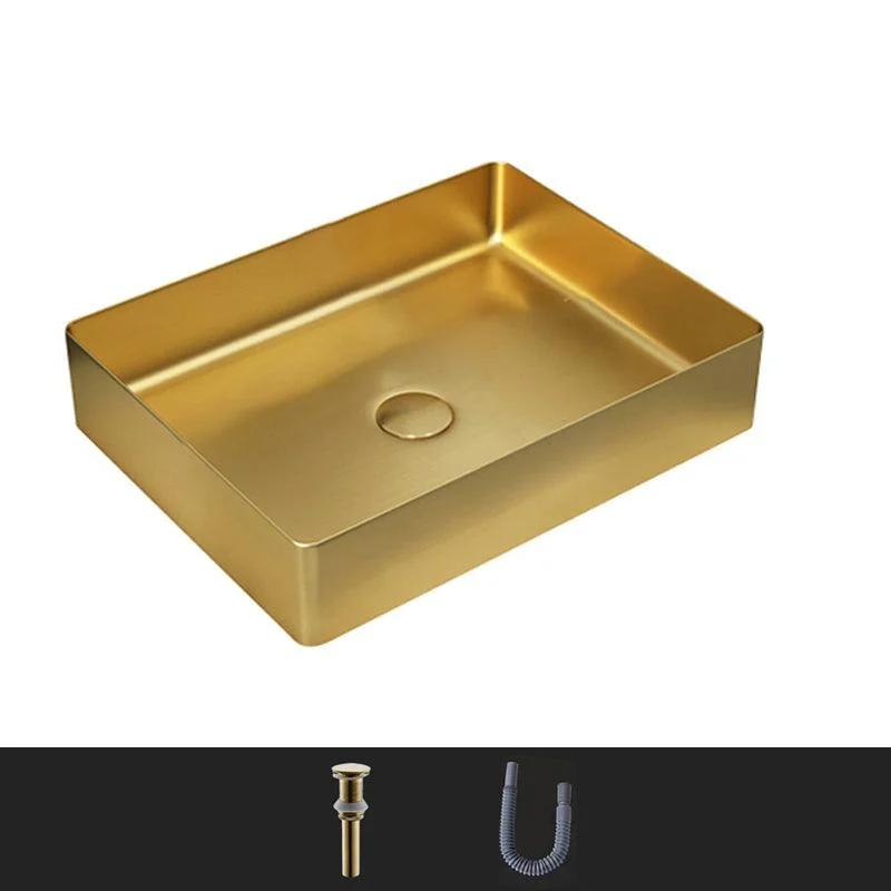 Modern Bathroom Sink Rectangular Metal Vessel Bathroom Sink with Pop-Up Drain -Bathlova