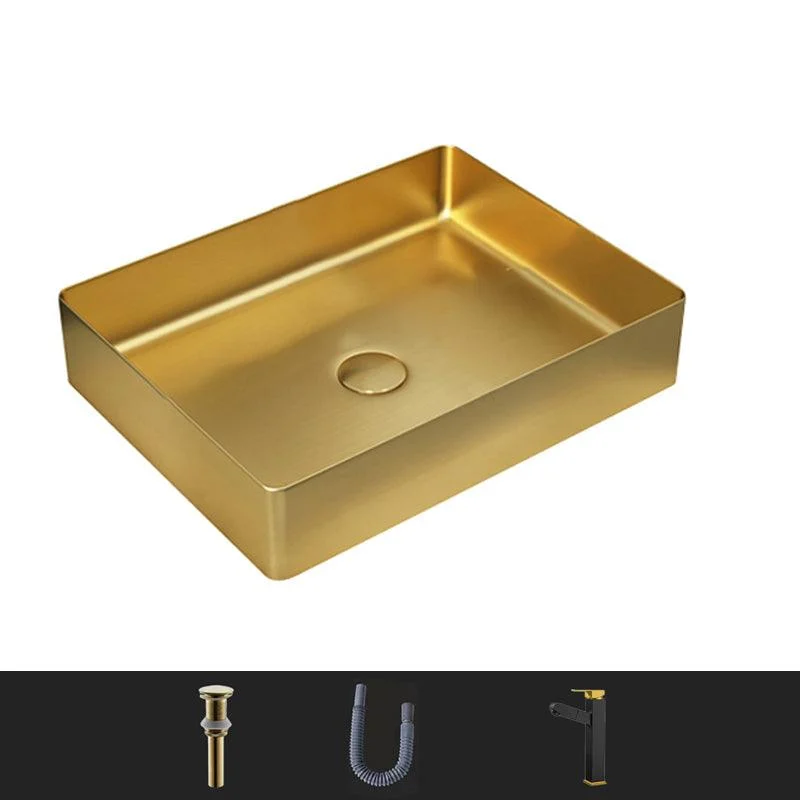 Modern Bathroom Sink Rectangular Metal Vessel Bathroom Sink with Pop-Up Drain -Bathlova