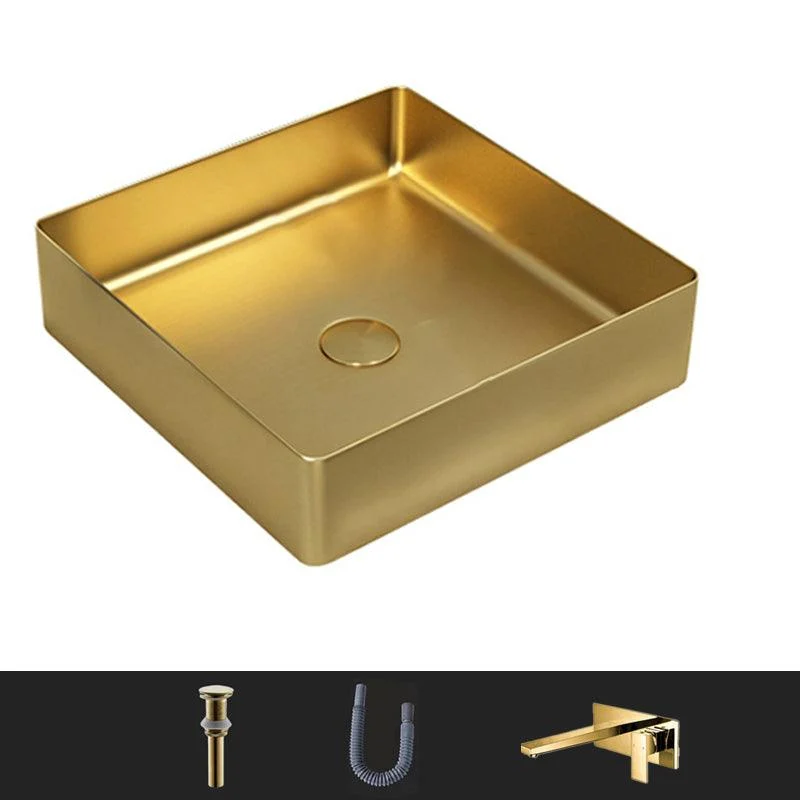 Modern Bathroom Sink Rectangular Metal Vessel Bathroom Sink with Pop-Up Drain -Bathlova