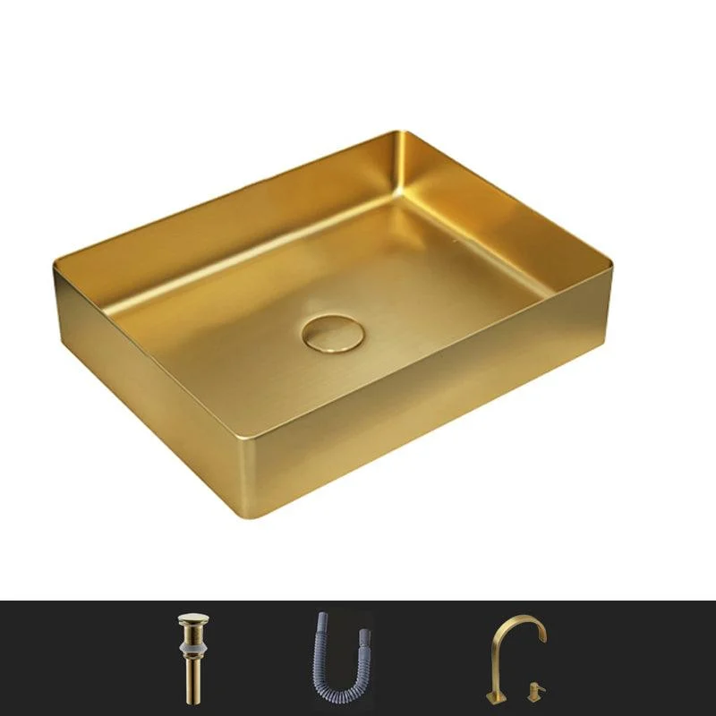 Modern Bathroom Sink Rectangular Metal Vessel Bathroom Sink with Pop-Up Drain -Bathlova