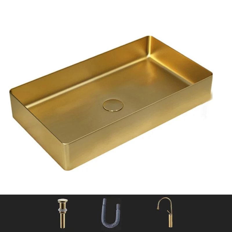 Modern Bathroom Sink Rectangular Metal Vessel Bathroom Sink with Pop-Up Drain -Bathlova