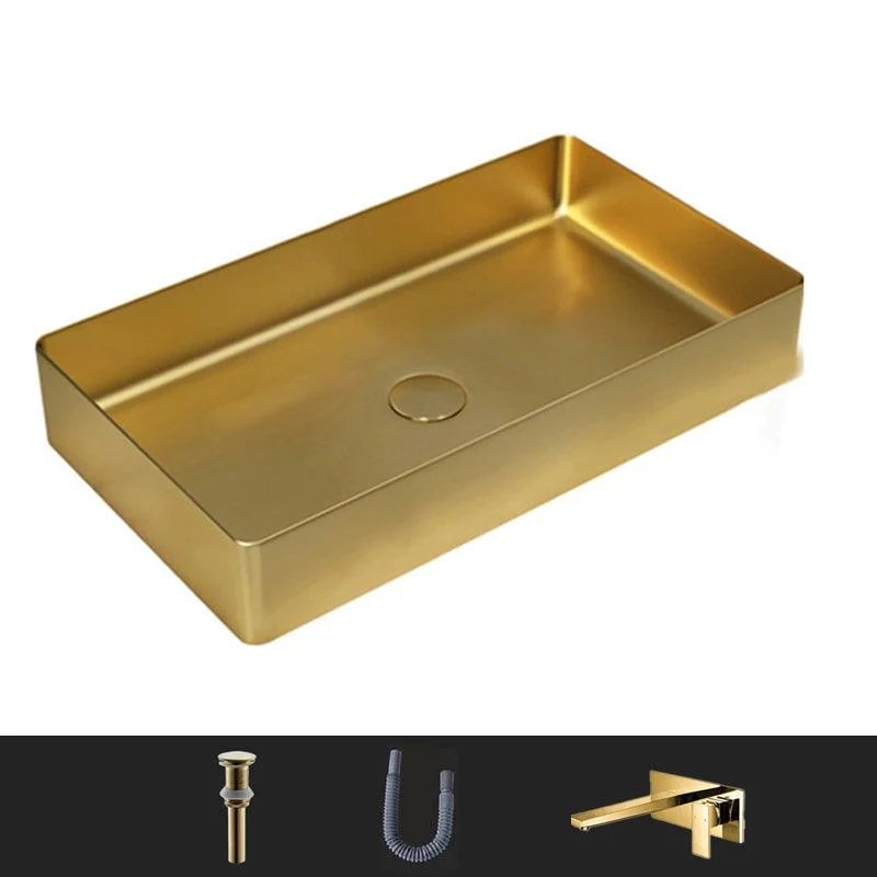 Modern Bathroom Sink Rectangular Metal Vessel Bathroom Sink with Pop-Up Drain -Bathlova