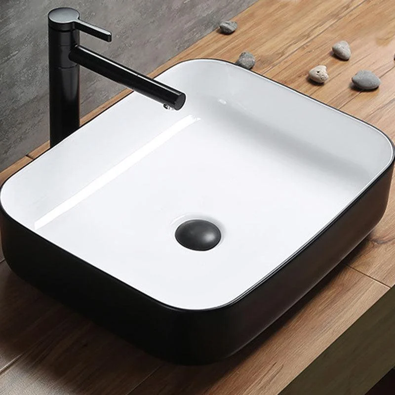 Modern Bathroom Sink Rectangular Porcelain Trough Sink with Pop-Up Drain -Bathlova