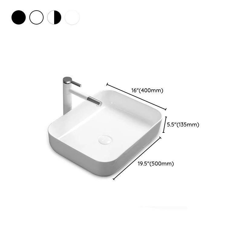 Modern Bathroom Sink Rectangular Porcelain Trough Sink with Pop-Up Drain -Bathlova