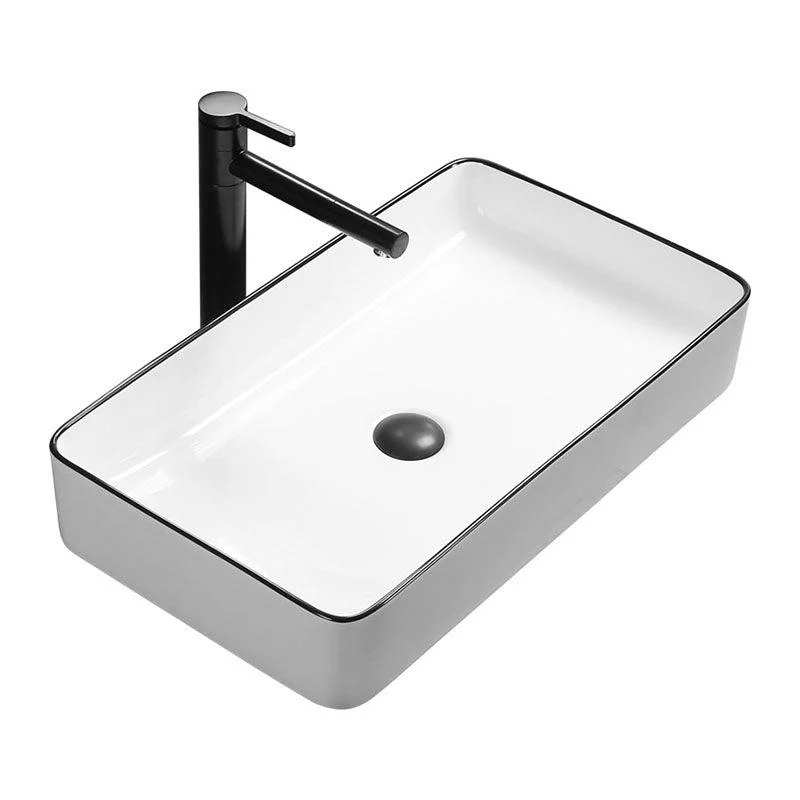 Modern Bathroom Sink Rectangular Porcelain Trough Sink with Pop-Up Drain -Bathlova