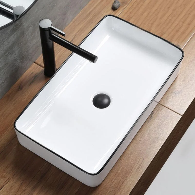 Modern Bathroom Sink Rectangular Porcelain Trough Sink with Pop-Up Drain -Bathlova