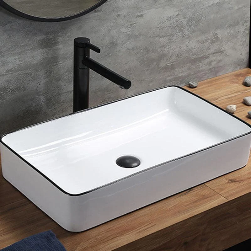 Modern Bathroom Sink Rectangular Porcelain Trough Sink with Pop-Up Drain -Bathlova