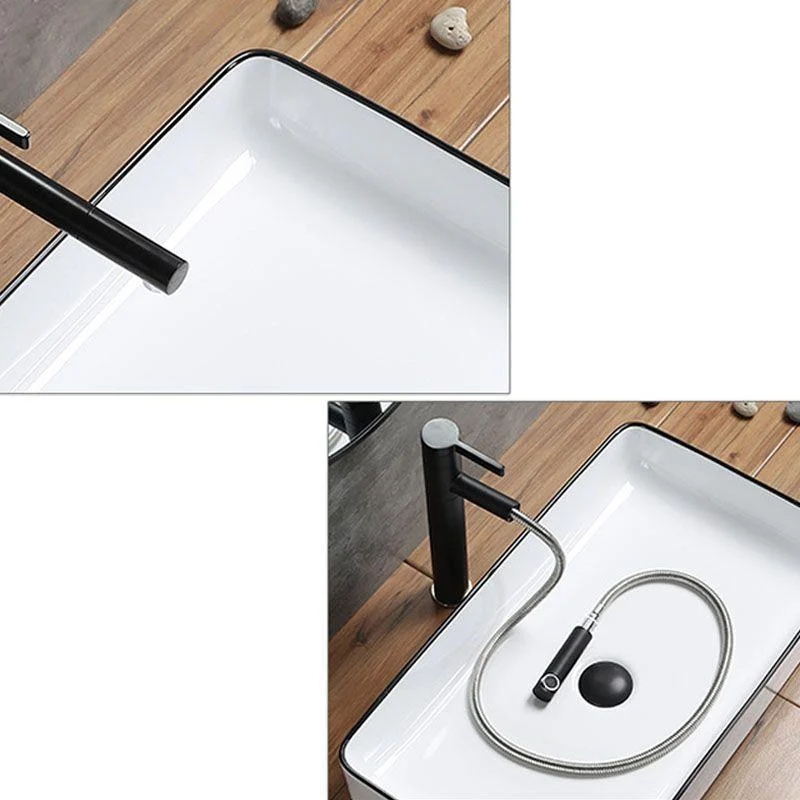 Modern Bathroom Sink Rectangular Porcelain Trough Sink with Pop-Up Drain -Bathlova