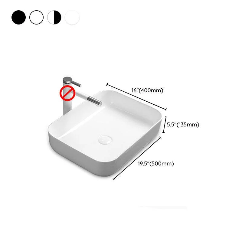 Modern Bathroom Sink Rectangular Porcelain Trough Sink with Pop-Up Drain -Bathlova