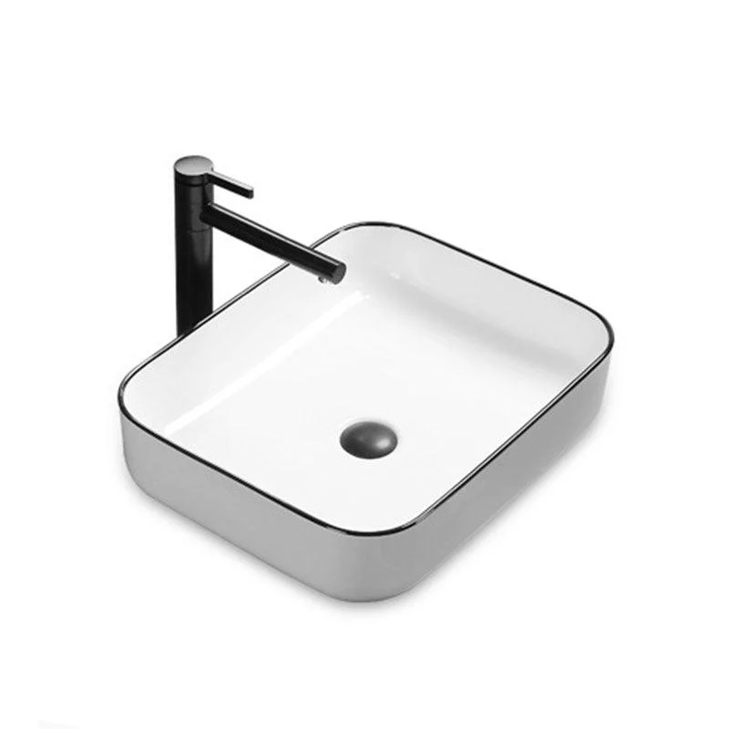 Modern Bathroom Sink Rectangular Porcelain Trough Sink with Pop-Up Drain -Bathlova