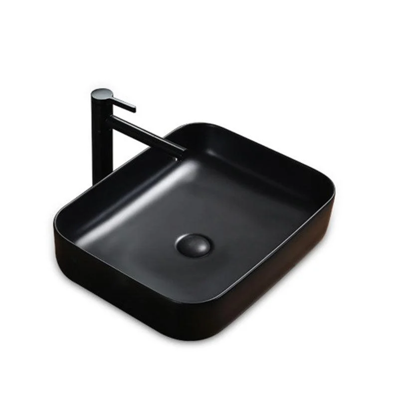 Modern Bathroom Sink Rectangular Porcelain Trough Sink with Pop-Up Drain -Bathlova