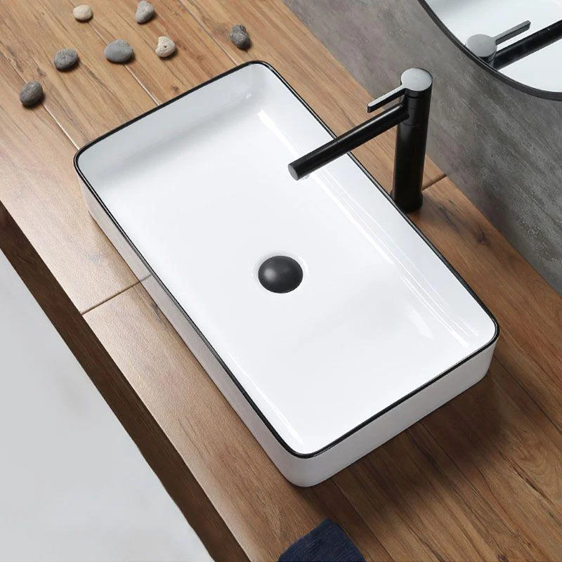 Modern Bathroom Sink Rectangular Porcelain Trough Sink with Pop-Up Drain -Bathlova