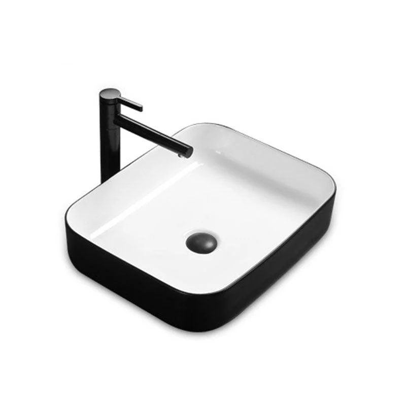 Modern Bathroom Sink Rectangular Porcelain Trough Sink with Pop-Up Drain -Bathlova