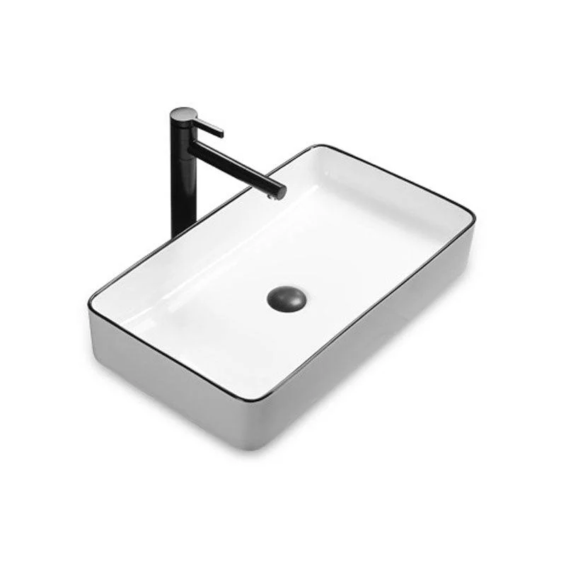 Modern Bathroom Sink Rectangular Porcelain Trough Sink with Pop-Up Drain -Bathlova