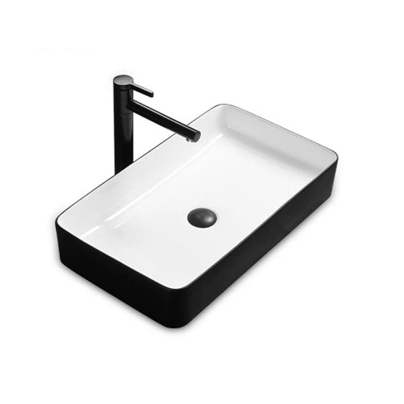 Modern Bathroom Sink Rectangular Porcelain Trough Sink with Pop-Up Drain -Bathlova