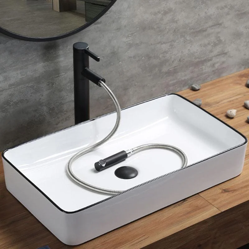 Modern Bathroom Sink Rectangular Porcelain Trough Sink with Pop-Up Drain -Bathlova