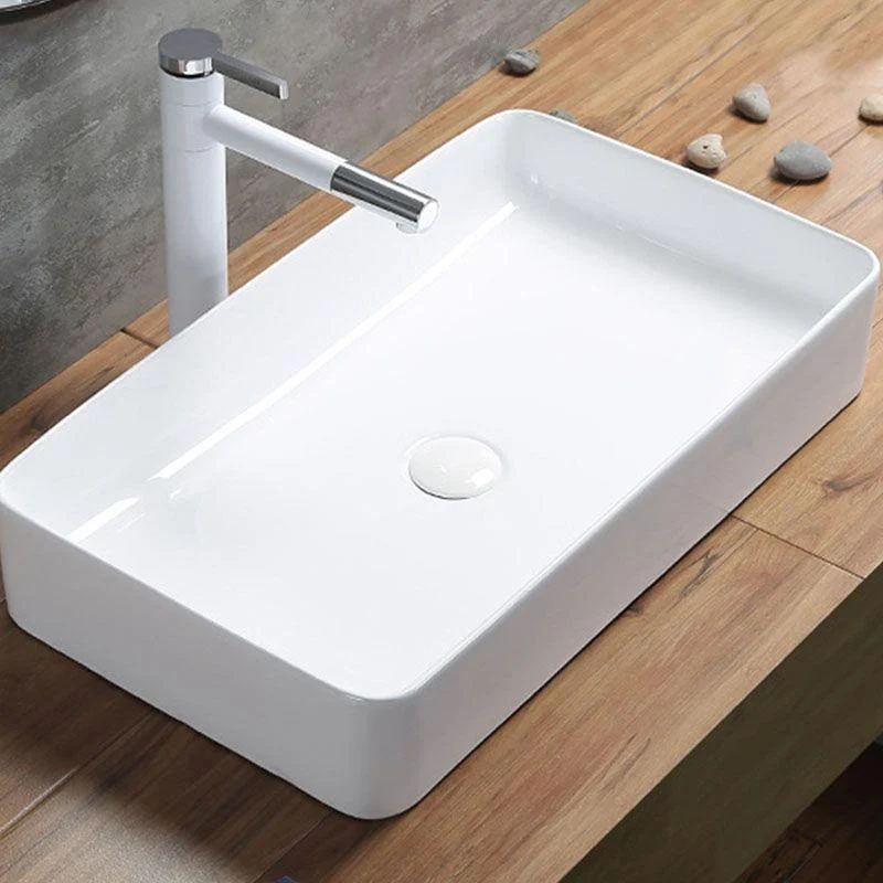 Modern Bathroom Sink Rectangular Porcelain Trough Sink with Pop-Up Drain -Bathlova