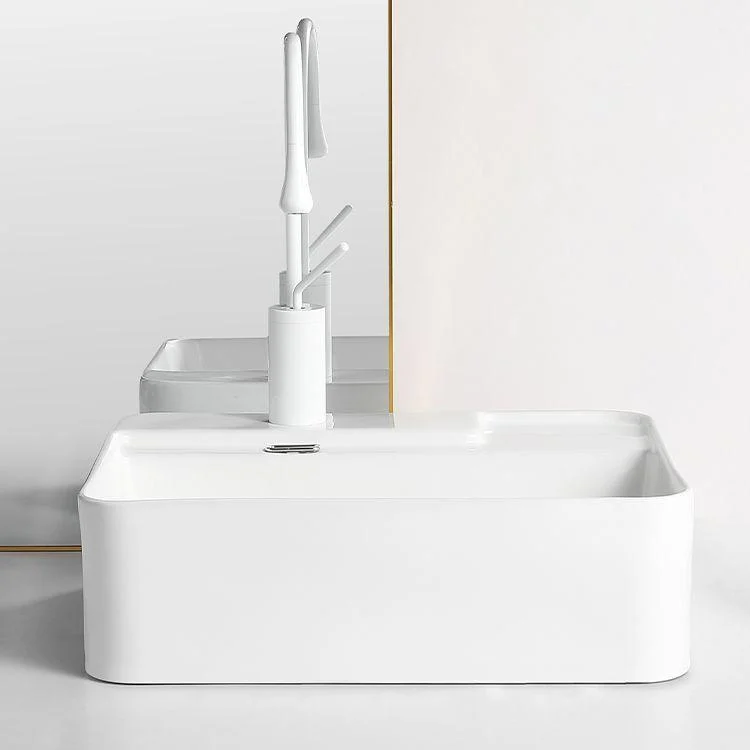 Modern Bathroom Sink Rectangular Porcelain Vessel Sink with Pop-Up Drain -Bathlova