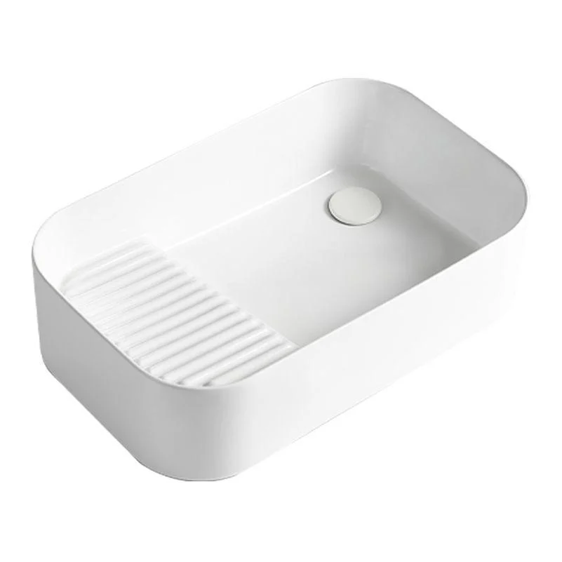 Modern Bathroom Sink Rectangular Porcelain Vessel Sink with Pop-Up Drain -Bathlova