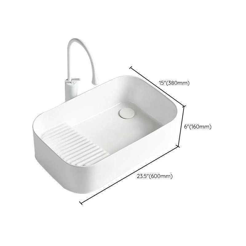 Modern Bathroom Sink Rectangular Porcelain Vessel Sink with Pop-Up Drain -Bathlova