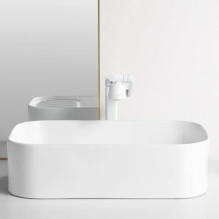 Modern Bathroom Sink Rectangular Porcelain Vessel Sink with Pop-Up Drain -Bathlova