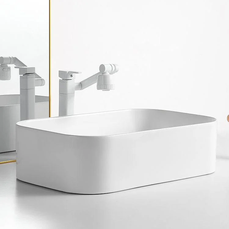 Modern Bathroom Sink Rectangular Porcelain Vessel Sink with Pop-Up Drain -Bathlova