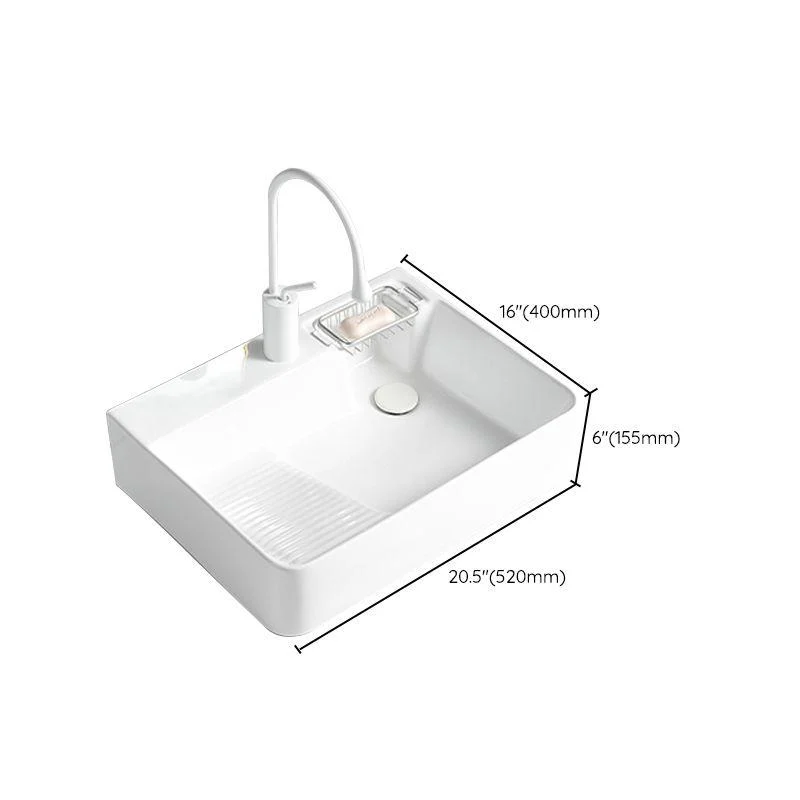 Modern Bathroom Sink Rectangular Porcelain Vessel Sink with Pop-Up Drain -Bathlova